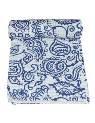 Kantha Quilt Queen Cotton Vintage Throw Blanket Multi Design Indian Handmade GDR0257 2