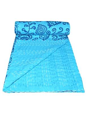 Kantha Quilt Queen Cotton Vintage Throw Blanket Multi Design Indian Handmade GDR0258 2
