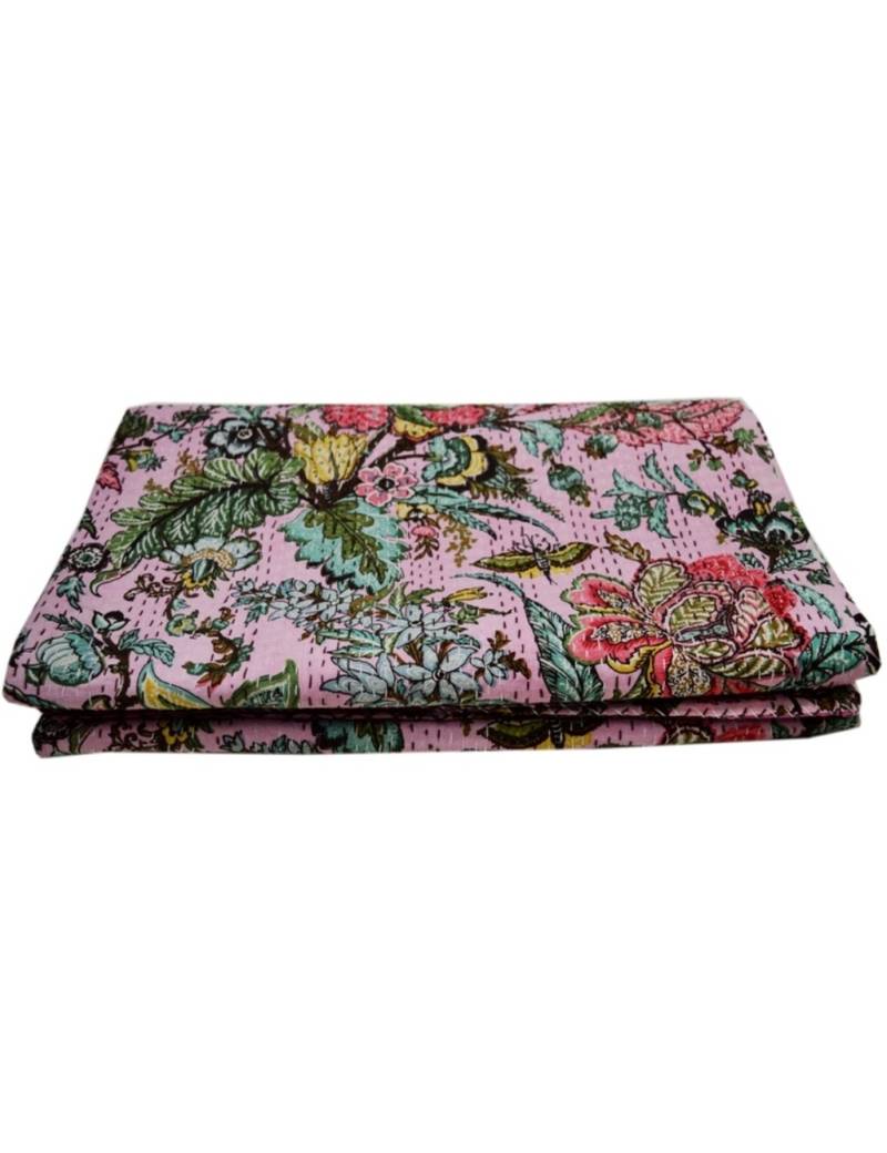 Kantha Quilt Queen Cotton Vintage Throw Blanket Multi Design Indian Handmade GDR0270