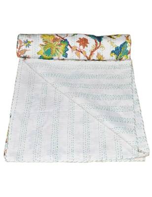 Kantha Quilt Queen Cotton Vintage Throw Blanket Multi Design Indian Handmade GDR0273 3