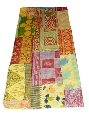 Kantha Quilt Queen Cotton Vintage Throw Blanket Multi Design Indian Handmade GDR0281 1