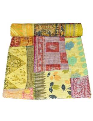Kantha Quilt Queen Cotton Vintage Throw Blanket Multi Design Indian Handmade GDR0281 2