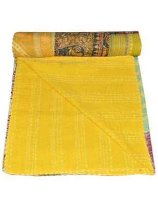 Kantha Quilt Queen Cotton Vintage Throw Blanket Multi Design Indian Handmade GDR0281 3