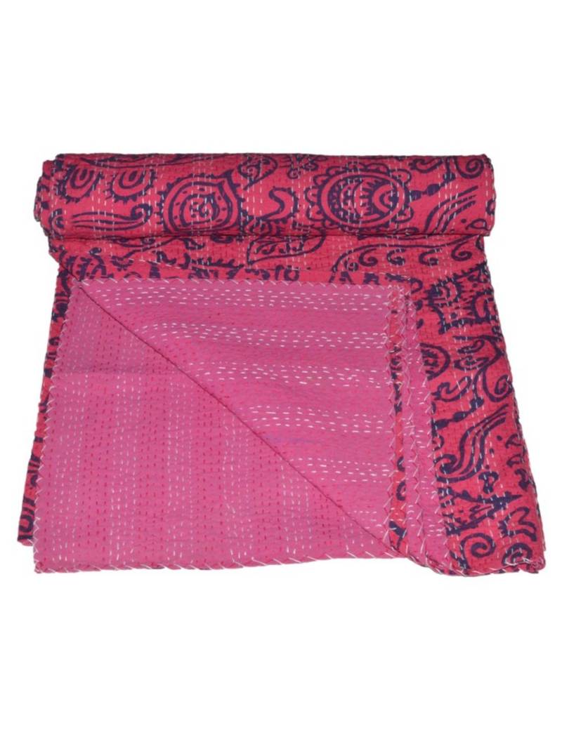 Kantha Quilt Queen Cotton Vintage Throw Blanket Multi Design Indian