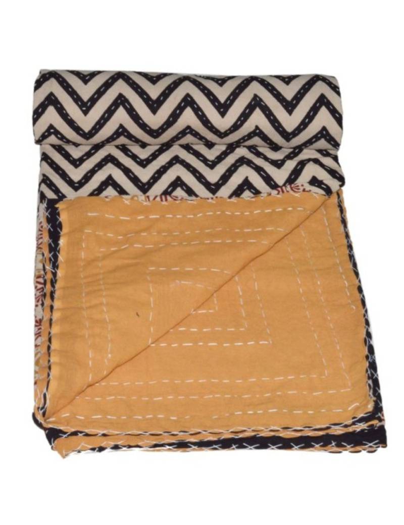 Kantha Quilt Queen Cotton Vintage Throw Blanket Multi Design Indian Handmade GDR0295