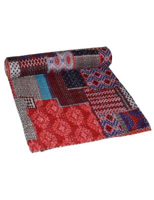 Kantha Quilt Queen Cotton Vintage Throw Blanket Multi Design Indian Handmade GDR0296 1