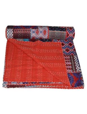 Kantha Quilt Queen Cotton Vintage Throw Blanket Multi Design Indian Handmade GDR0296 2