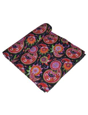 Kantha Quilt Queen Cotton Vintage Throw Blanket Multi Design Indian Handmade GDR0334 3