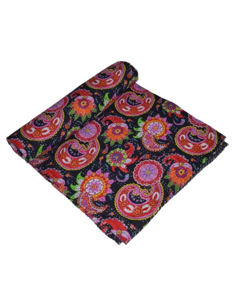 Kantha Quilt Queen Cotton Vintage Throw Blanket Multi Design Indian Handmade GDR0334