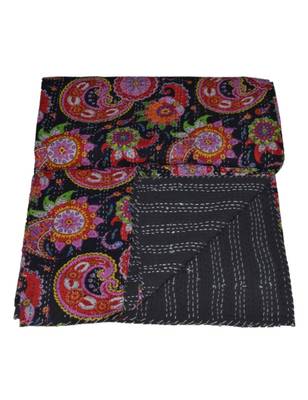 Kantha Quilt Queen Cotton Vintage Throw Blanket Multi Design Indian Handmade GDR0334 4