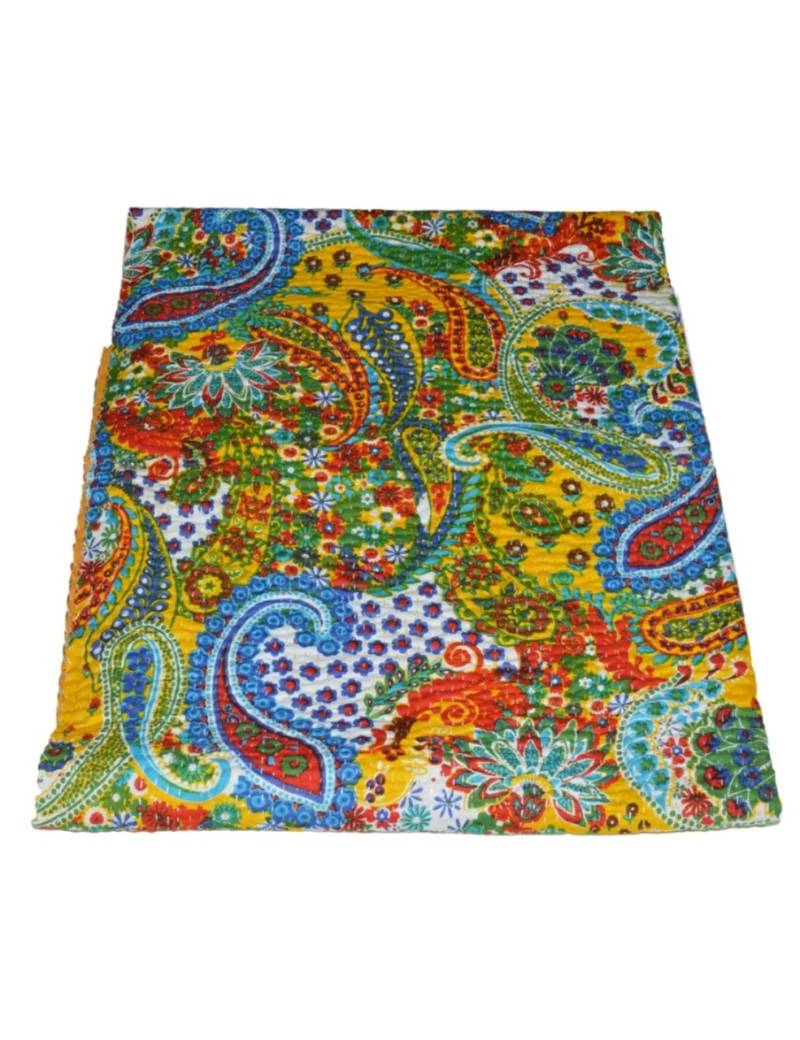 Kantha Quilt Queen Cotton Vintage Throw Blanket Multi Design Indian Handmade GDR0347