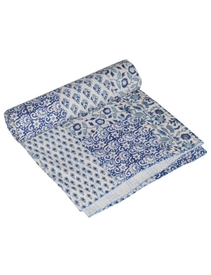 Kantha Quilt Queen Cotton Vintage Throw Blanket Multi Design Indian Handmade GDR0357