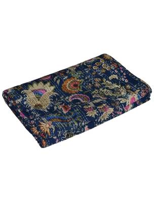 Kantha Quilt Queen Cotton Vintage Throw Blanket Multi Design Indian Handmade GDR0360 1