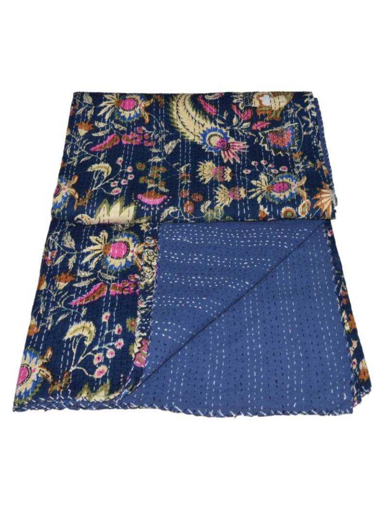 Kantha Quilt Queen Cotton Vintage Throw Blanket Multi Design Indian Handmade GDR0360