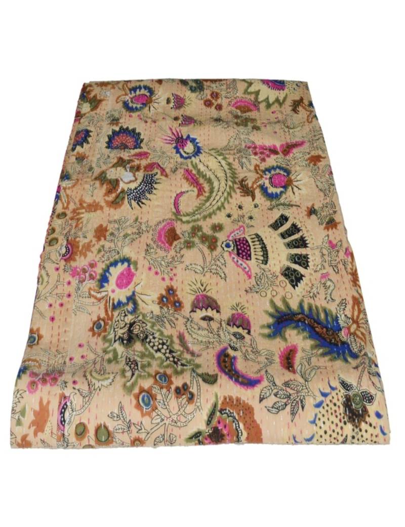 Kantha Quilt Queen Cotton Vintage Throw Blanket Multi Design Indian Handmade GDR0361