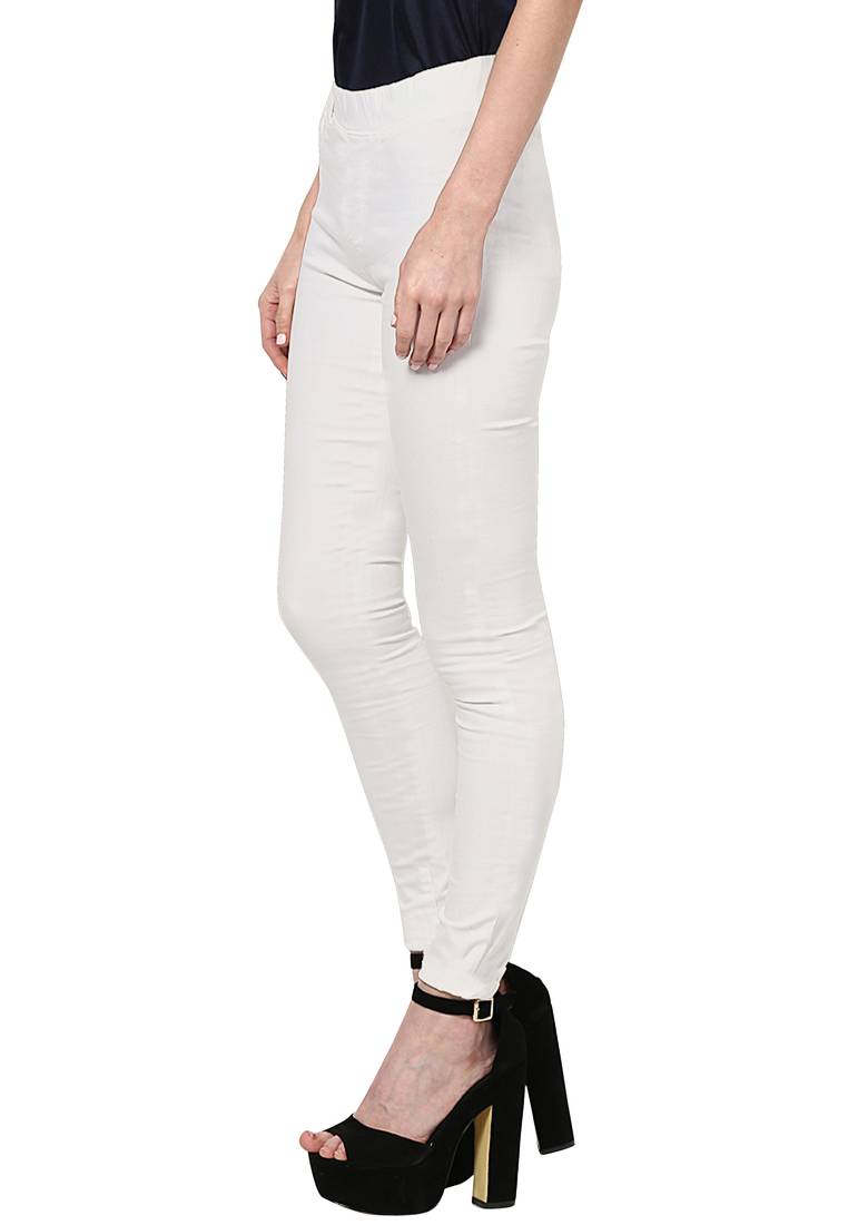 Off White Cotton,Spandex Leggings Triveni 379036