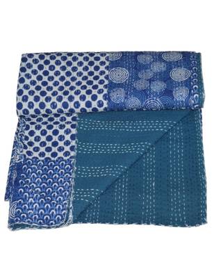 Kantha Quilt Queen Cotton Vintage Throw Blanket Multi Design Indian Handmade GDR0392 3