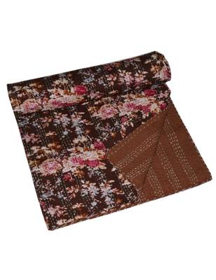 Kantha Quilt Queen Cotton Vintage Throw Blanket Multi Design Indian Handmade GDR0394 2