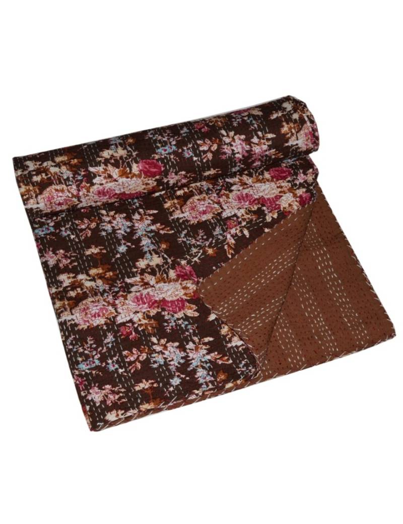 Kantha Quilt Queen Cotton Vintage Throw Blanket Multi Design Indian Handmade GDR0394
