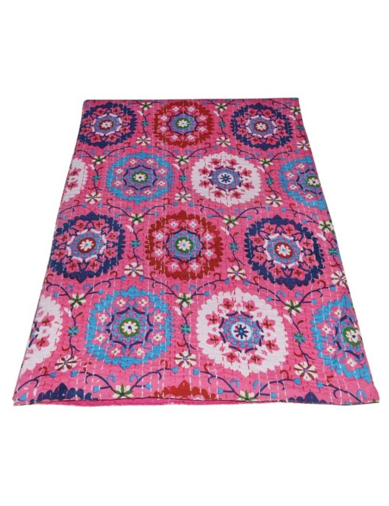 Kantha Quilt Queen Cotton Vintage Throw Blanket Multi Design Indian Handmade GDR0399