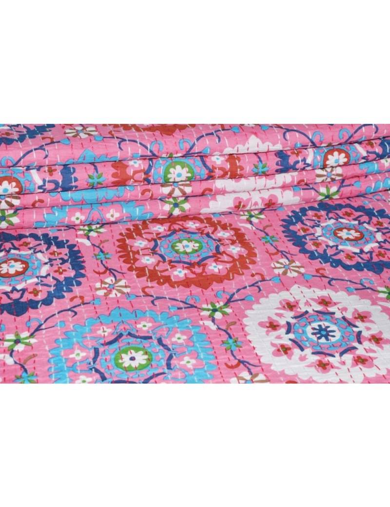 Kantha Quilt Queen Cotton Vintage Throw Blanket Multi Design Indian Handmade GDR0399
