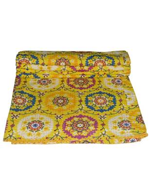 Kantha Quilt Queen Cotton Vintage Throw Blanket Multi Design Indian Handmade GDR0405 1