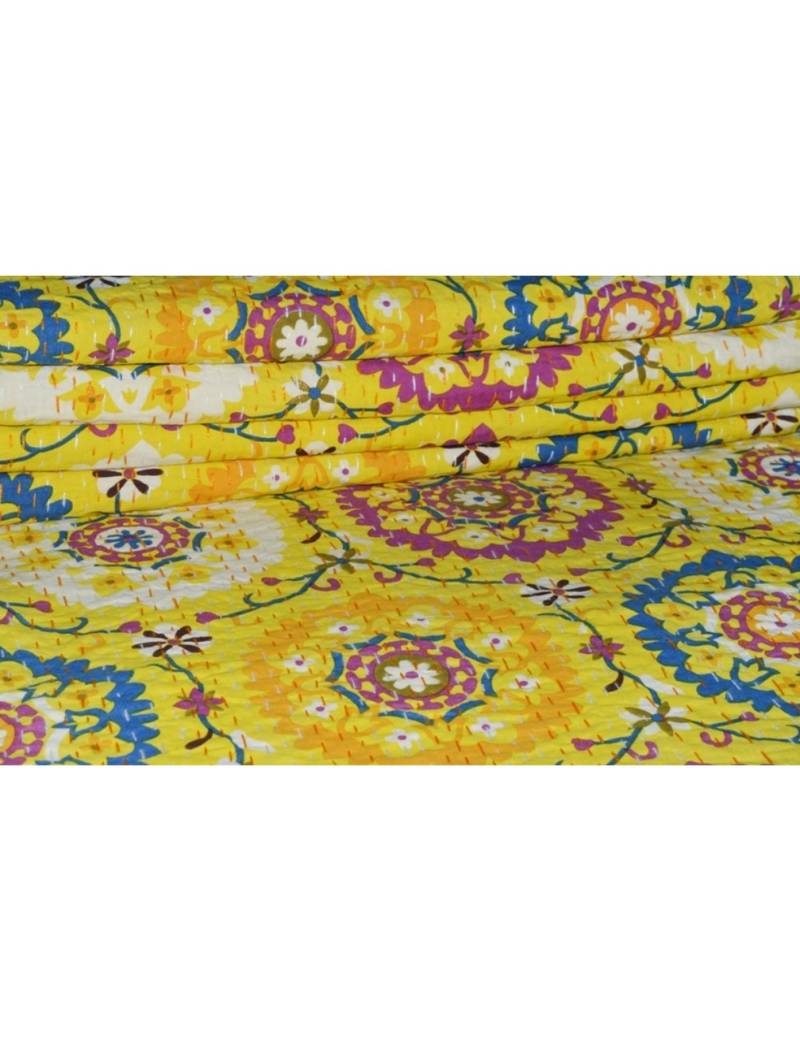 Kantha Quilt Queen Cotton Vintage Throw Blanket Multi Design Indian Handmade GDR0405
