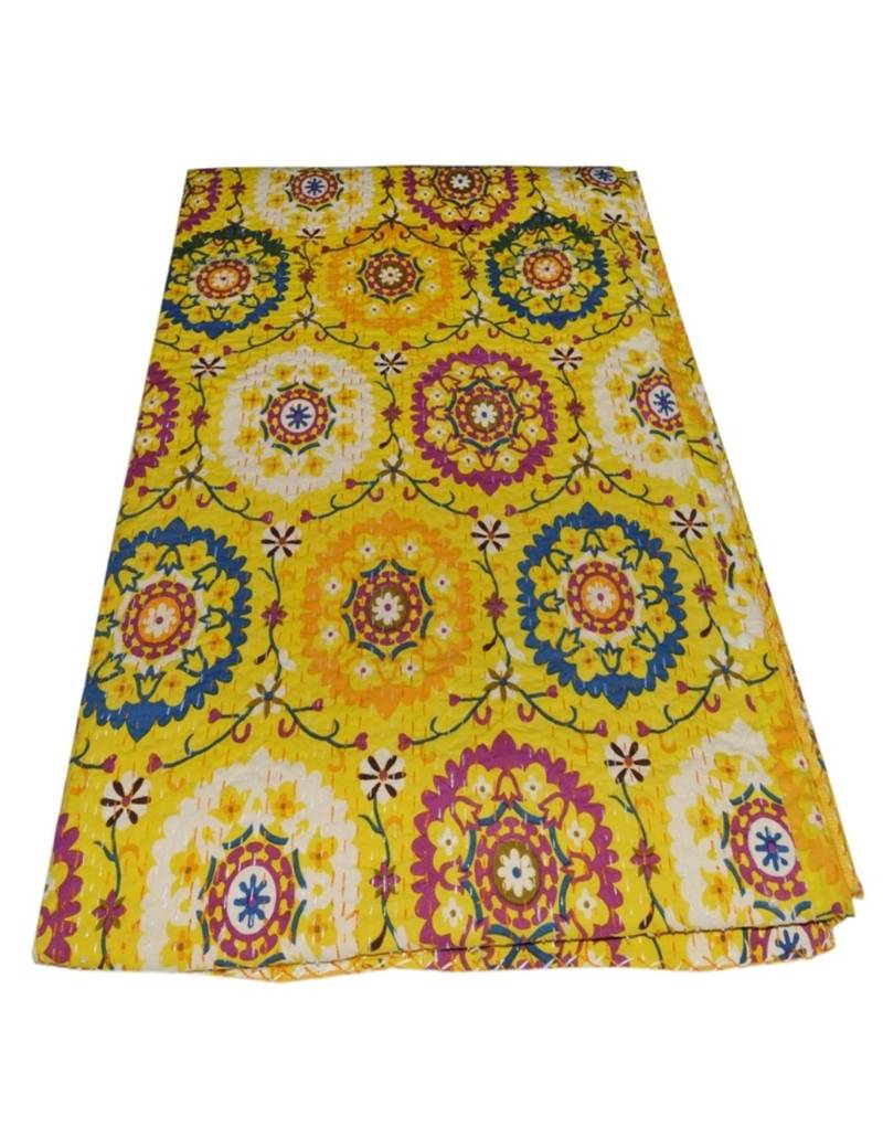 Kantha Quilt Queen Cotton Vintage Throw Blanket Multi Design Indian Handmade GDR0405