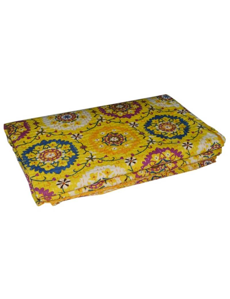 Kantha Quilt Queen Cotton Vintage Throw Blanket Multi Design Indian Handmade GDR0405