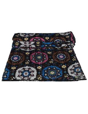 Kantha Quilt Queen Cotton Vintage Throw Blanket Multi Design Indian Handmade GDR0408 1