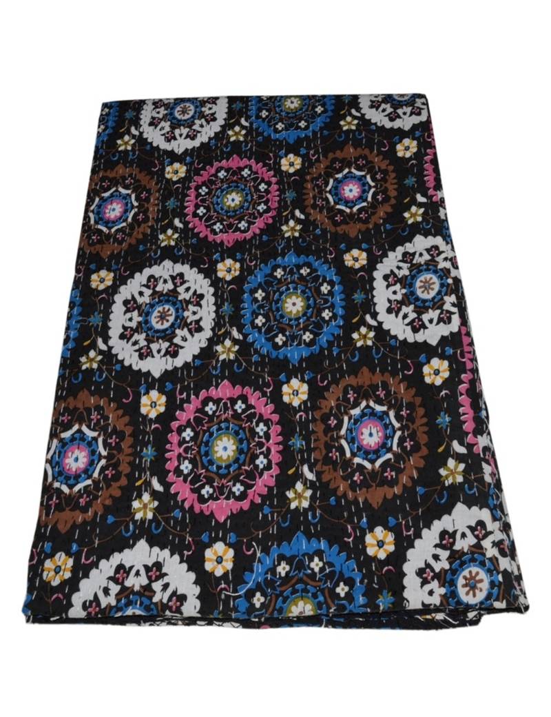 Kantha Quilt Queen Cotton Vintage Throw Blanket Multi Design Indian Handmade GDR0408