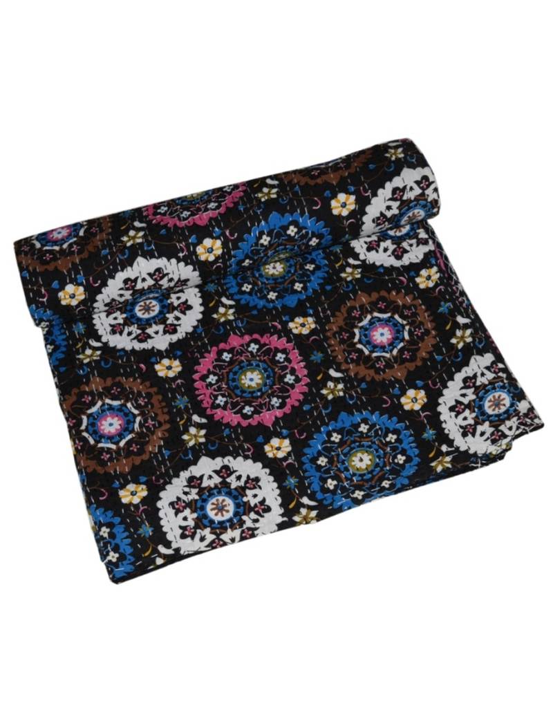 Kantha Quilt Queen Cotton Vintage Throw Blanket Multi Design Indian Handmade GDR0408