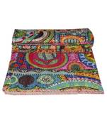 Kantha Quilt Queen Cotton Vintage Throw Blanket Multi Design Indian Handmade GDR0411