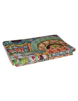 Kantha Quilt Queen Cotton Vintage Throw Blanket Multi Design Indian Handmade GDR0411 3