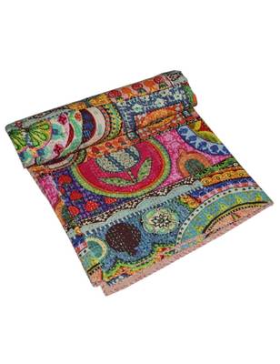Kantha Quilt Queen Cotton Vintage Throw Blanket Multi Design Indian Handmade GDR0411 4