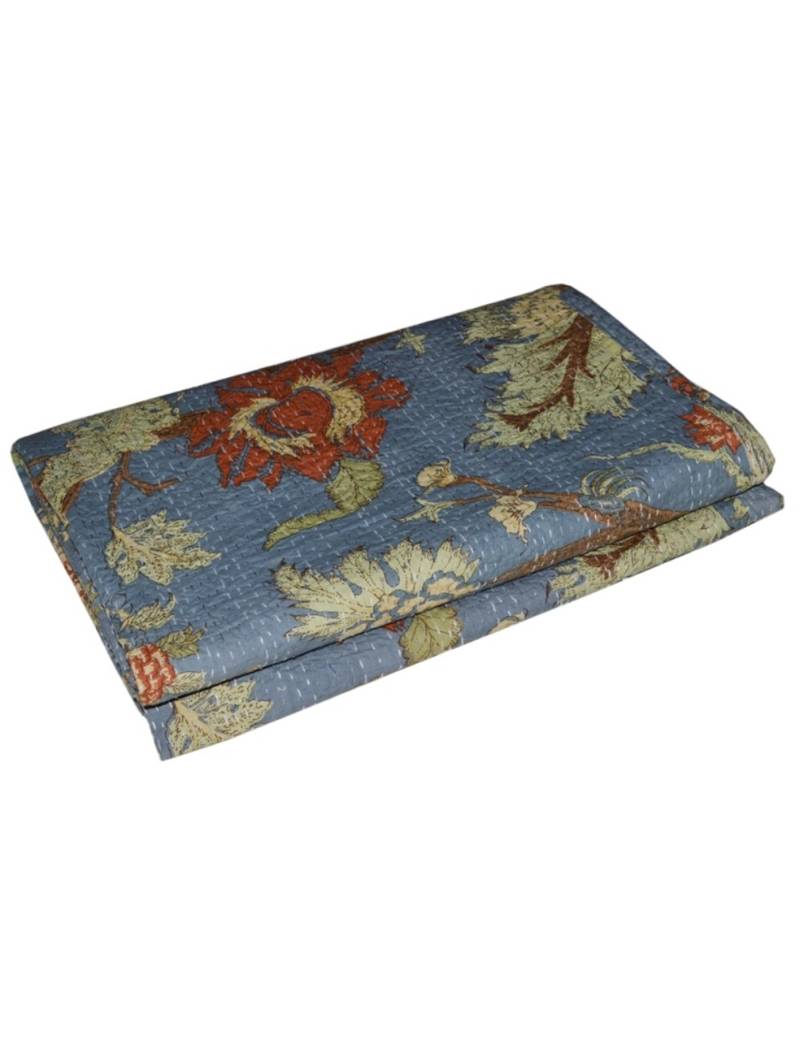 Kantha Quilt Queen Cotton Vintage Throw Blanket Multi Design Indian Handmade GDR0419