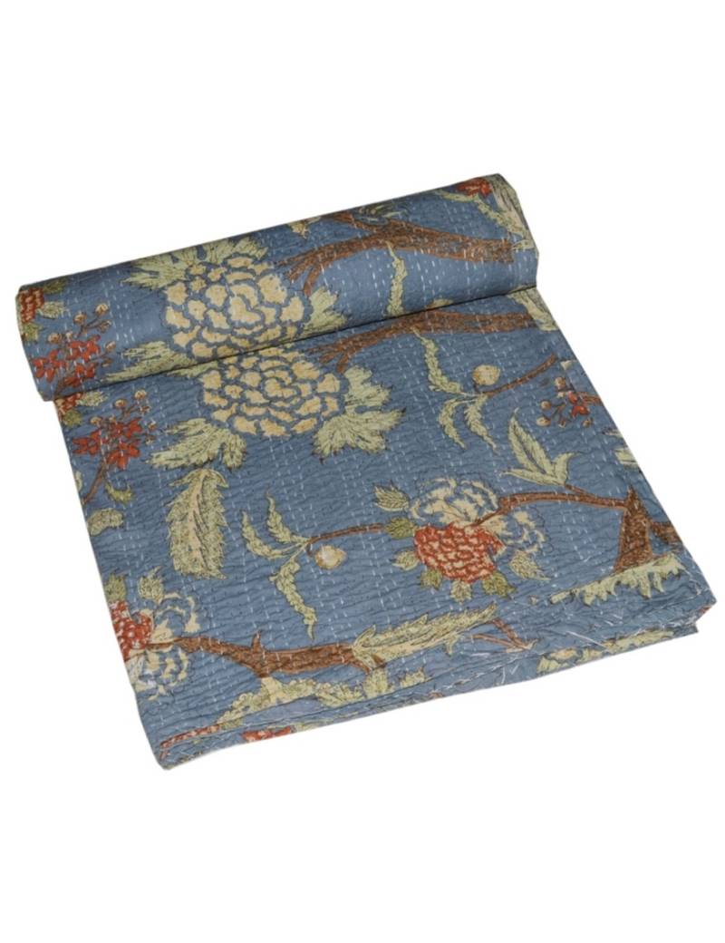 Kantha Quilt Queen Cotton Vintage Throw Blanket Multi Design Indian Handmade GDR0419
