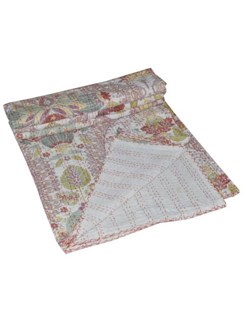 Kantha Quilt Queen Cotton Vintage Throw Blanket Multi Design Indian Handmade GDR0448