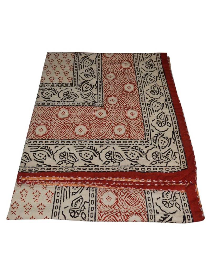 Kantha Quilt Queen Cotton Vintage Throw Blanket Multi Design Indian Handmade GDR0455