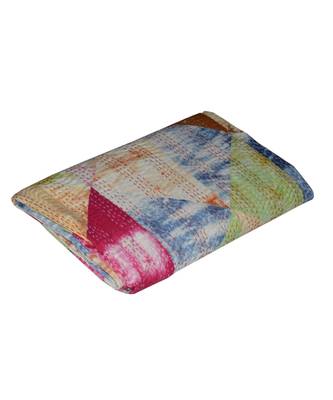 Kantha Quilt Queen Cotton Vintage Throw Blanket Multi Design Indian Handmade GDR0457 1