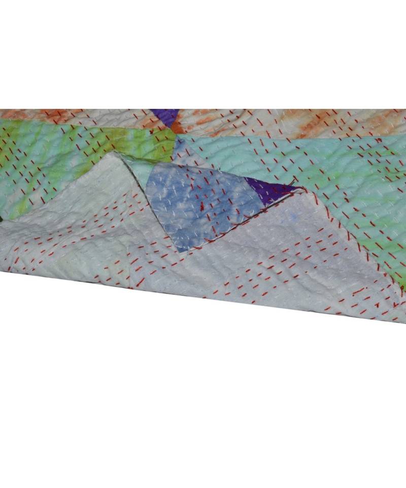 Kantha Quilt Queen Cotton Vintage Throw Blanket Multi Design Indian Handmade GDR0457