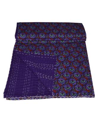 Kantha Quilt Queen Cotton Vintage Throw Blanket Multi Design Indian Handmade GDR0462 1
