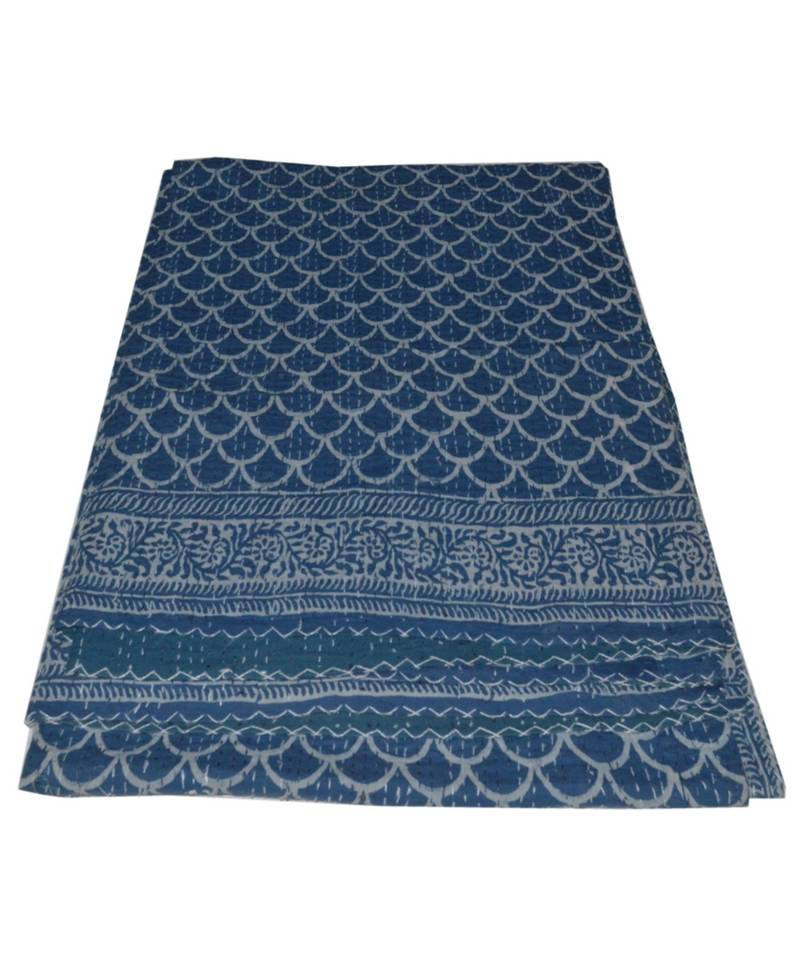 Kantha Quilt Queen Cotton Vintage Throw Blanket Multi Design Indian Handmade GDR0466