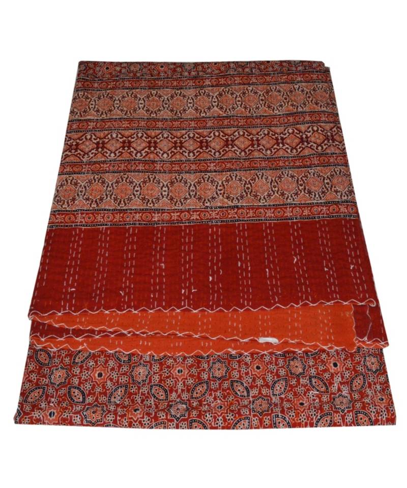 Kantha Quilt Queen Cotton Vintage Throw Blanket Multi Design Indian Handmade GDR0473