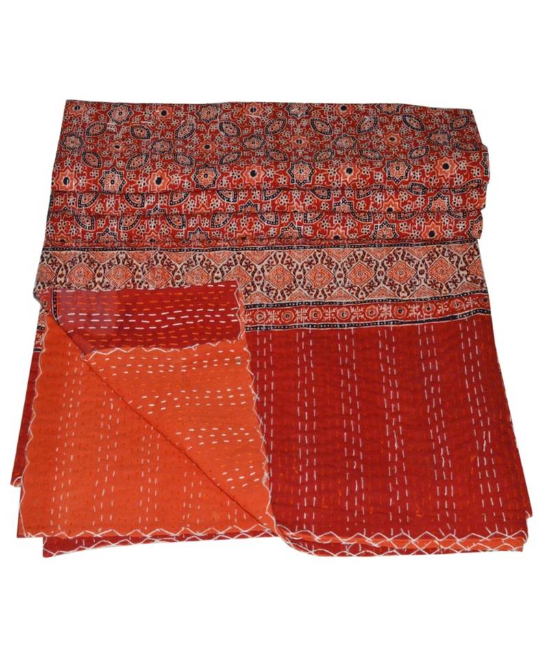 Kantha Quilt Queen Cotton Vintage Throw Blanket Multi Design Indian Handmade GDR0473