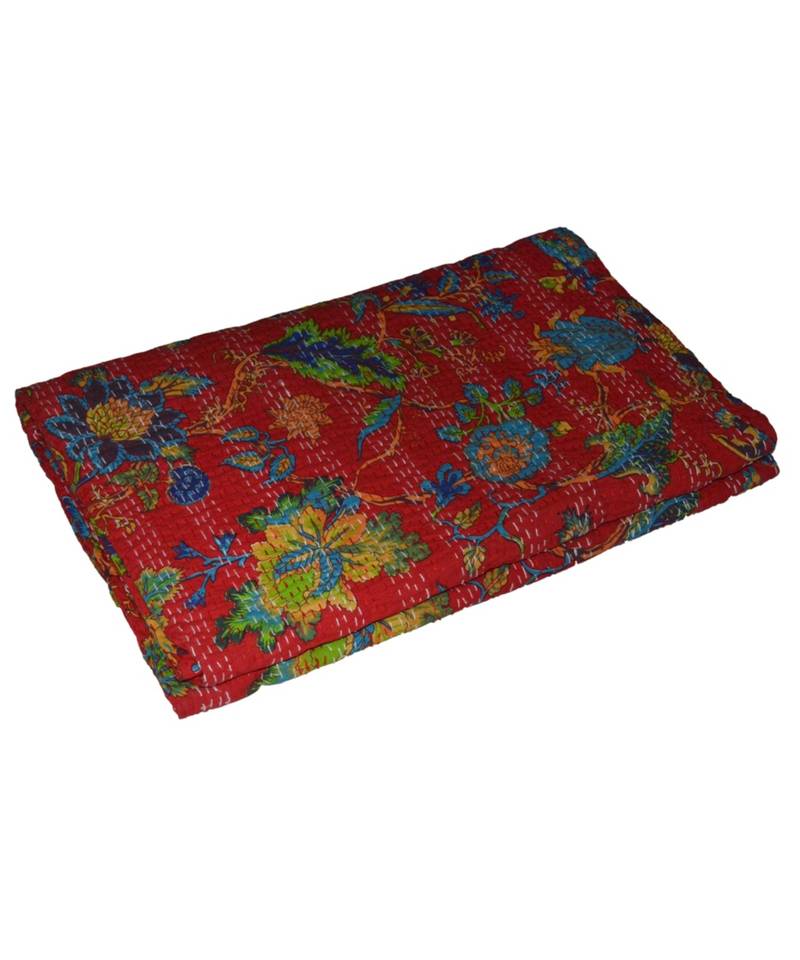 Kantha Quilt Queen Cotton Vintage Throw Blanket Multi Design Indian Handmade GDR0479