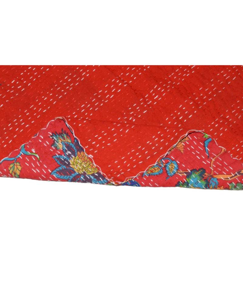 Kantha Quilt Queen Cotton Vintage Throw Blanket Multi Design Indian Handmade GDR0479