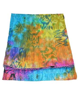 Kantha Quilt Queen Cotton Vintage Throw Blanket Multi Design Indian Handmade GDR0512 1