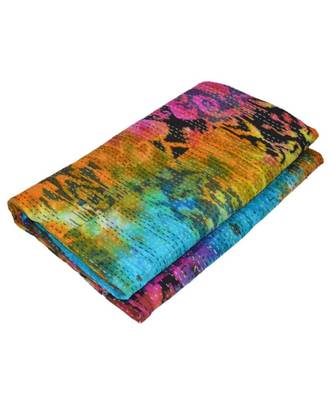 Kantha Quilt Queen Cotton Vintage Throw Blanket Multi Design Indian Handmade GDR0512 2