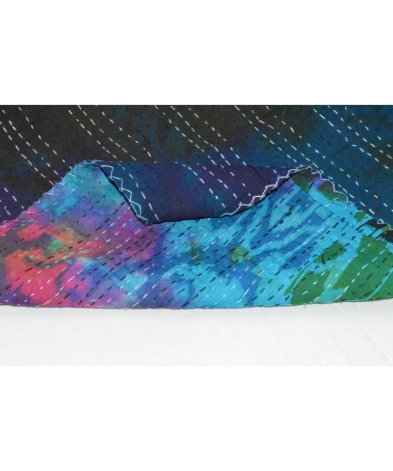 Kantha Quilt Queen Cotton Vintage Throw Blanket Multi Design Indian Handmade GDR0512